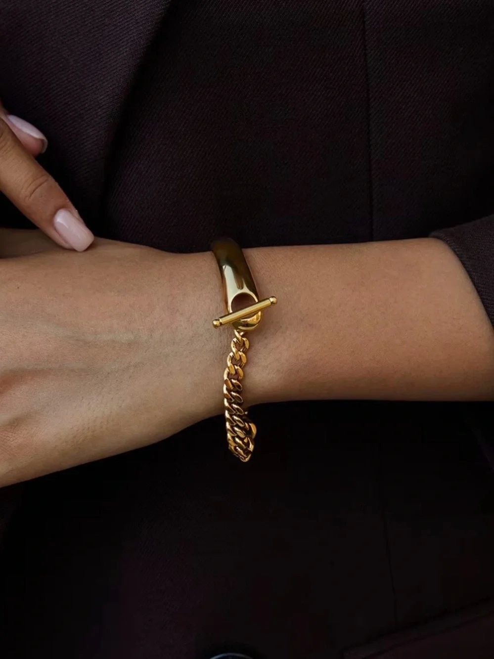 18K Gold Plated Toggle Curb Chain Bracelet Stainless Steel